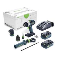 Акумулаторен винтоверт Festool с безчетков двигател   с 2 батерии и зарядно, 18 V, 4 Ah, 75 Nm, 1.5-13 мм TDC 18/4 5.2/4.0 I-Set