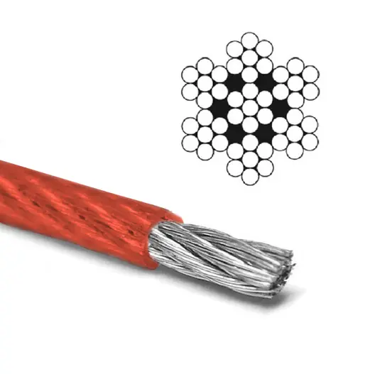 Въже стоманено Yumetals с червено PVC покритие  ф 3 мм, ф 2 мм, 6x7, 66 кг