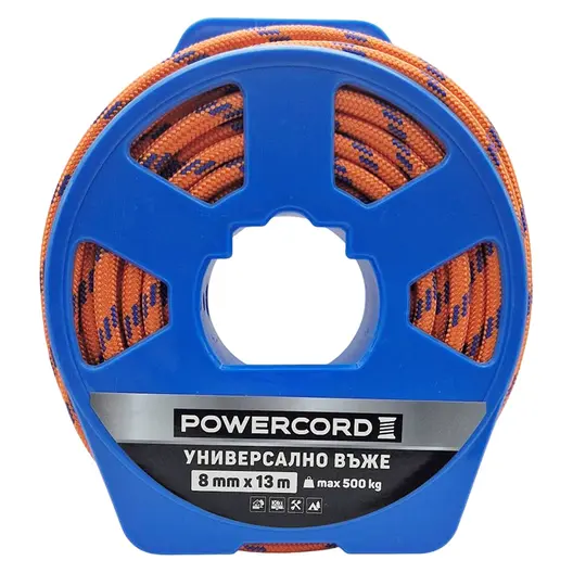 Въже синтетично Powercord от полипропилен плетено  ф 8 мм, 13 м, 500 кг, оранжево