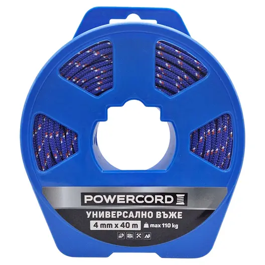 Въже синтетично Powercord от полипропилен плетено  ф 4 мм, 40 м, 110 кг, синьо