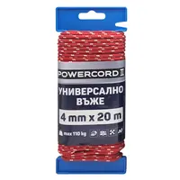 Въже синтетично Powercord от полипропилен плетено  ф 4 мм, 20 м, 110 кг, червено