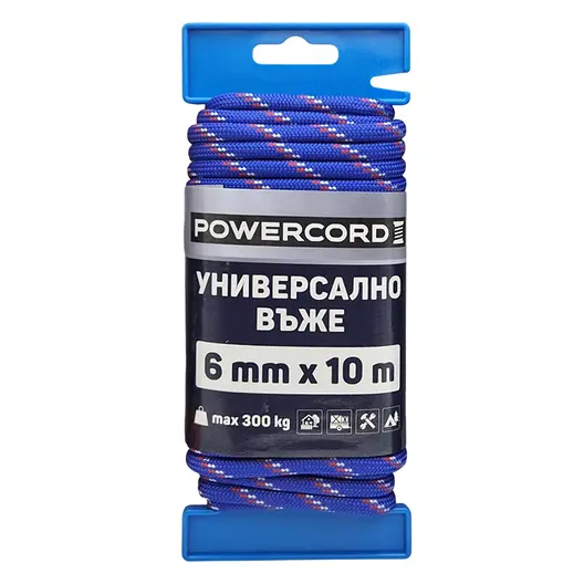 Въже синтетично Powercord от полипропилен плетено  ф 6 мм, 10 м, 300 кг, синьо
