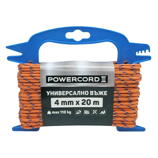 Въже синтетично Powercord от полипропилен плетено  ф 4 мм, 20 м, 110 кг, оранжево