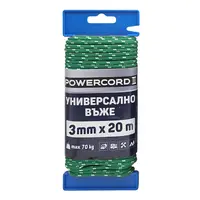Въже синтетично Powercord от полипропилен плетено  ф 3 мм, 20 м, 70 кг, зелено