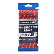 Въже синтетично Powercord от полипропилен плетено  ф 3 мм, 20 м, 70 кг, червено - product - 110 KNK 281