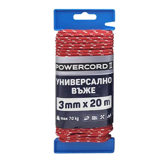 Въже синтетично Powercord от полипропилен плетено  ф 3 мм, 20 м, 70 кг, червено