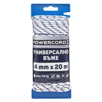 Въже синтетично Powercord от полипропилен плетено  ф 4 мм, 20 м, 110 кг, бяло