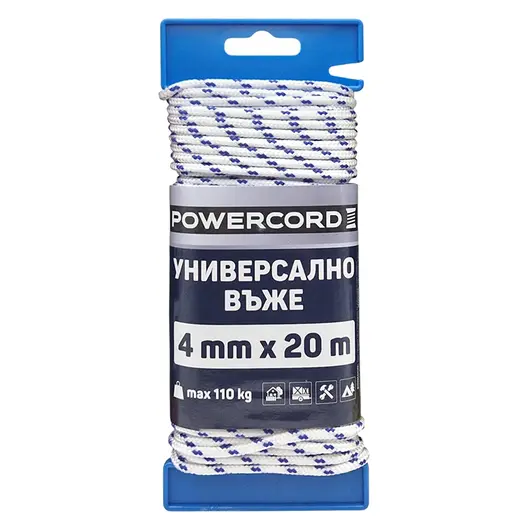 Въже синтетично Powercord от полипропилен плетено  ф 4 мм, 20 м, 110 кг, бяло