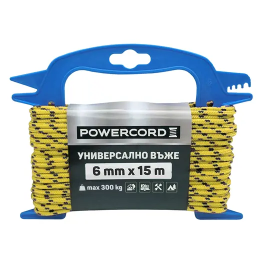 Въже синтетично Powercord от полипропилен плетено  ф 6 мм, 15 м, 300 кг, жълто