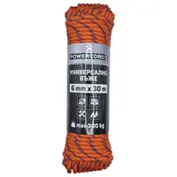 Въже синтетично Powercord от полипропилен плетено  ф 6 мм, 30 м, 300 кг, оранжево