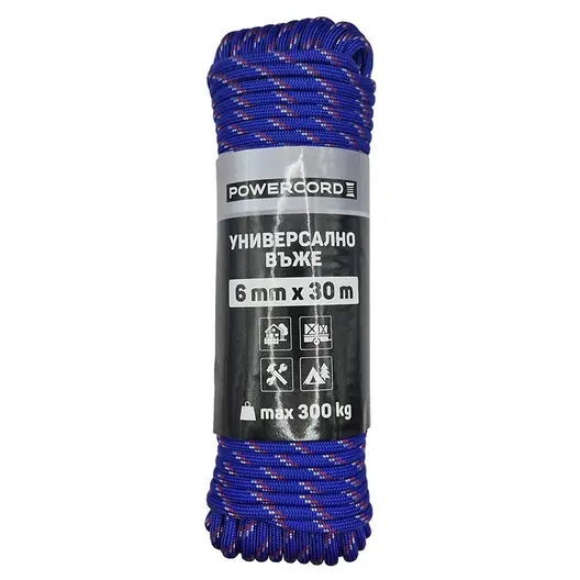 Въже синтетично Powercord от полипропилен плетено  ф 6 мм, 30 м, 300 кг, синьо