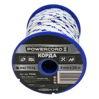 Въже синтетично Powercord от полипропилен плетено (корда)  ф 3 мм, 20 м, 70 кг, бяло