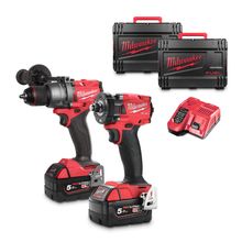 Комплект акумулаторни инструменти Milwaukee    с 2 батерии и зарядно, M18 FPD3, M18 FIW2F12, 18 V, 5 Ah M18 FPP2B3-502X