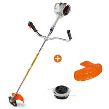 Коса STIHL бензинова моторна ръчна 2-тактова 0.8 kW, 1.1 к.с., 27.2 см3 FS 56 + Глава за тример с корда STIHL двуконечна полуавтоматична   120 мм, за корда 2.4-2.7 мм, FS 55, FS 70 C-E, FS80, FS 87, FS 90, FS 100, FS 120, FS 130, FS 250 AutoCut C 26-2 + Предпазител STIHL за ръчна коса за глава с корда  ф 230 мм, FS
  56, FS 70C FS