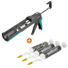 Пистолет Wolfcraft за силикон, лепила и уплътнители за картуш  0.31 л, пластмаса MG 400 Ergo + Картуш Wolfcraft празен за фугираща смес   0.31 л, 3 бр. 