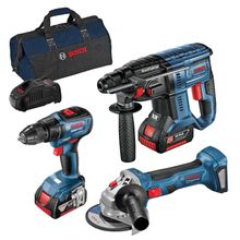Комплект акумулаторни инструменти Bosch    с 2 батерии и зарядно, GBH 180-LI, GSR 18V-50, GWS 180-LI, 18 V, 5 Ah 