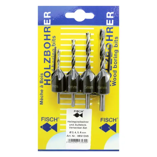 Свредло за дърво Fisch Tools със зенкер к-кт 4 бр.  3-6 мм, 0639-0120