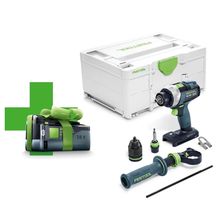 Акумулаторна бормашина Festool   с подарък с 1 батерия без зарядно, 18 V, 5 Ah, 75 Nm, 0-500/0-800/0-2350/0-3600 об./мин, 1.5-13 мм TDC 18/4 I-Basic-5.0