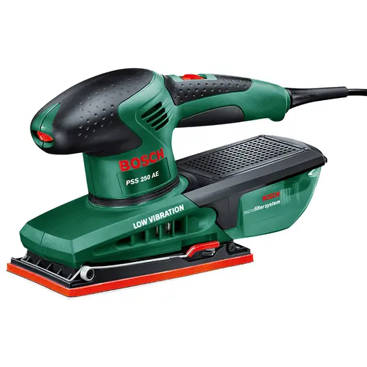 Електрически виброшлайф Bosch с правоъгълна плоча и плавно регулиране  250 W, 14 000-24 000 хода/мин, 92х182 мм, PSS 250 AE