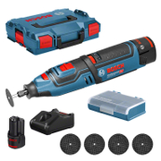 Шлайф Bosch прав акумулаторен с 2 батерии и зарядно, 12 V, 2 Ah, 5000-35 000 об./мин, GRO 12V-35 - product - 136 BSH 358