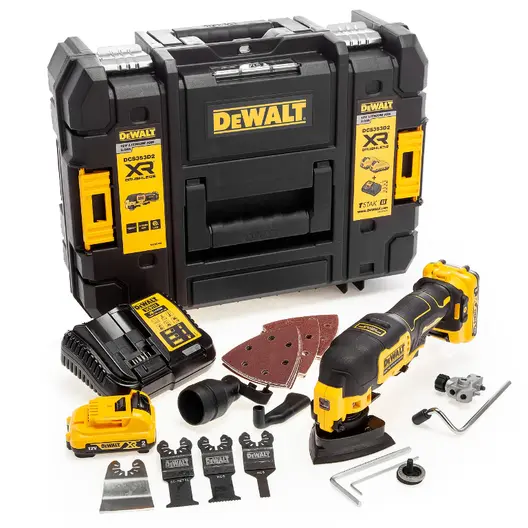 Акумулаторен мултифункционален инструмент DeWALT  с 2 батерии и зарядно, 12 V, 2 Ah, 0-18 000 вибр./мин, DCS353D2
