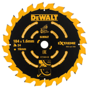 Диск циркулярен за рязане DeWALT на дърво напречно надлъжно с HM пластини   184 мм, 16 мм, 1.6 мм, 24 z Extreme - promo-pack - 138996