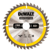 Диск циркулярен за рязане DeWALT на дърво фино напречно с HM пластини   190 мм, 30 мм, 1.7 мм, 40 z Construction - promo-pack - 139036