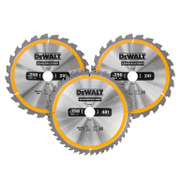 Диск циркулярен за рязане DeWALT комплект 3 бр. с HM пластини за дърво   250 мм, 30 мм, 3 мм, 24/48 z Construction - promo-pack - 139148