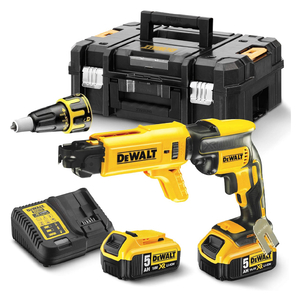 Акумулаторен винтоверт DeWALT с безчетков двигател за сухо строителство с 2 батерии и зарядно, 18 V, 5 Ah, 30 Nm DCF620P2K