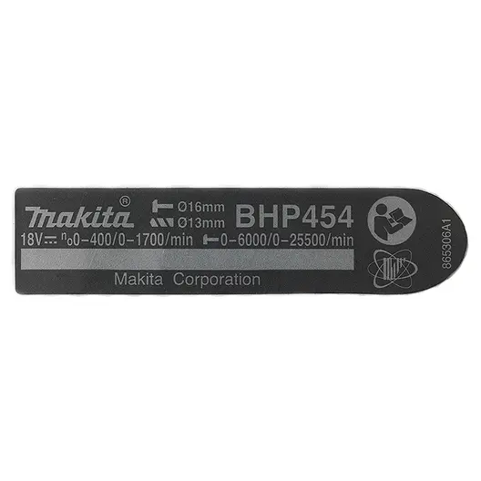 Етикет Makita за винтоверт  BHP454RFE, BHP454Z
