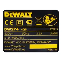 Етикет за винтоверт DeWALT  DW274