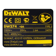 Етикет DeWALT за винтоверт  DW274 - product - DWT6000281