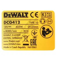 Етикет за ъглошлайф DeWALT  DCG412M2, DCG412NT, DCG412N